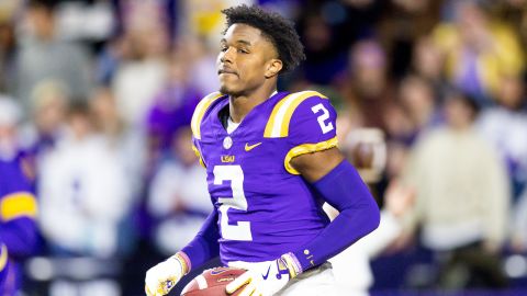 Nov 30, 2024; Baton Rouge, Louisiana, USA;  LSU Tigers wide receiver Kyren Lacy (2) hugs head coach Brian Kelly as seniors are being honored during the beginning of the first quarter at Tiger Stadium. Mandatory Credit: Stephen Lew-Imagn Images