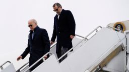 President Joe Biden and his son Hunter Biden disembark from Air Force One in Syracuse, New York, on February 4, 2023.
