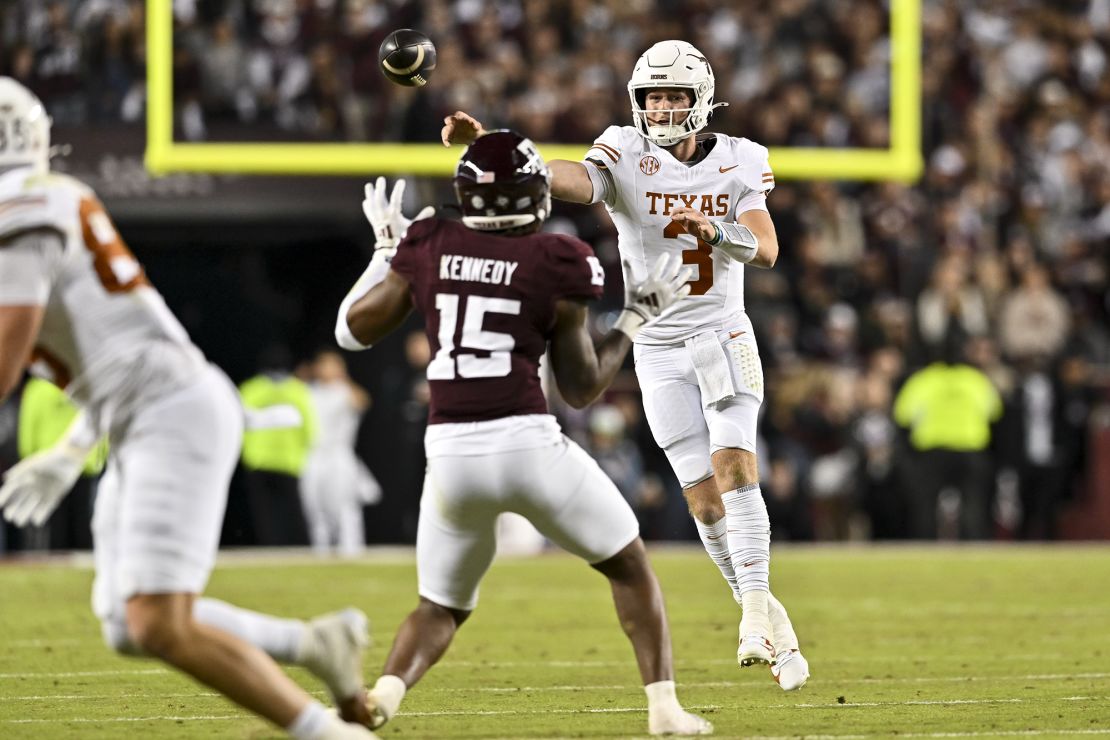 Texas Longhorns quarterback Quinn Ewers faces SEC opponent Texas A&M Aggies.