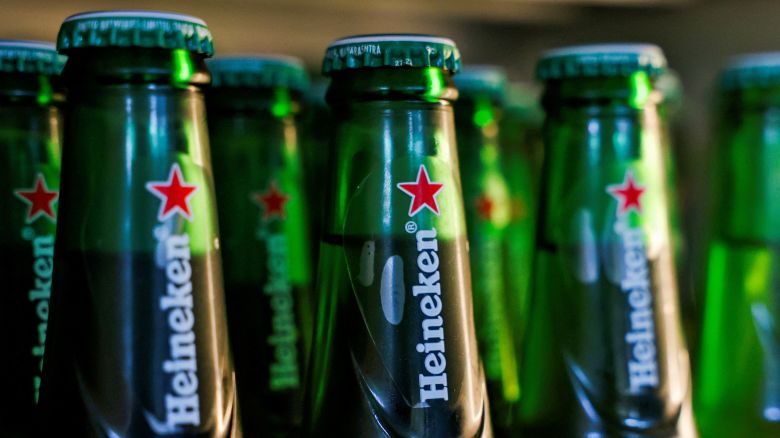 Bottles of Heineken beer are displayed in a cooler at a bar in Gurugram, India, on November 26, 2024.