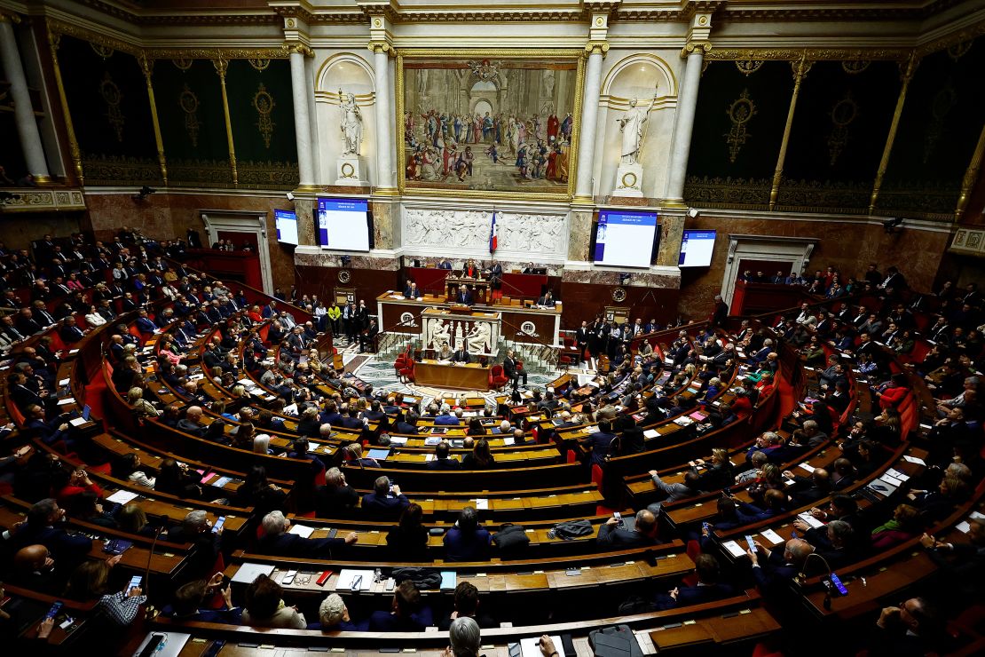 French Prime Minister Michel Barnier delivers a speech at the National Assembly in Paris on Wednesday.