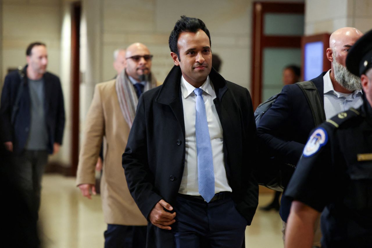 Vivek Ramaswamy walks on the day of his meeting with members of Congress in Washington, DC, on December 5.