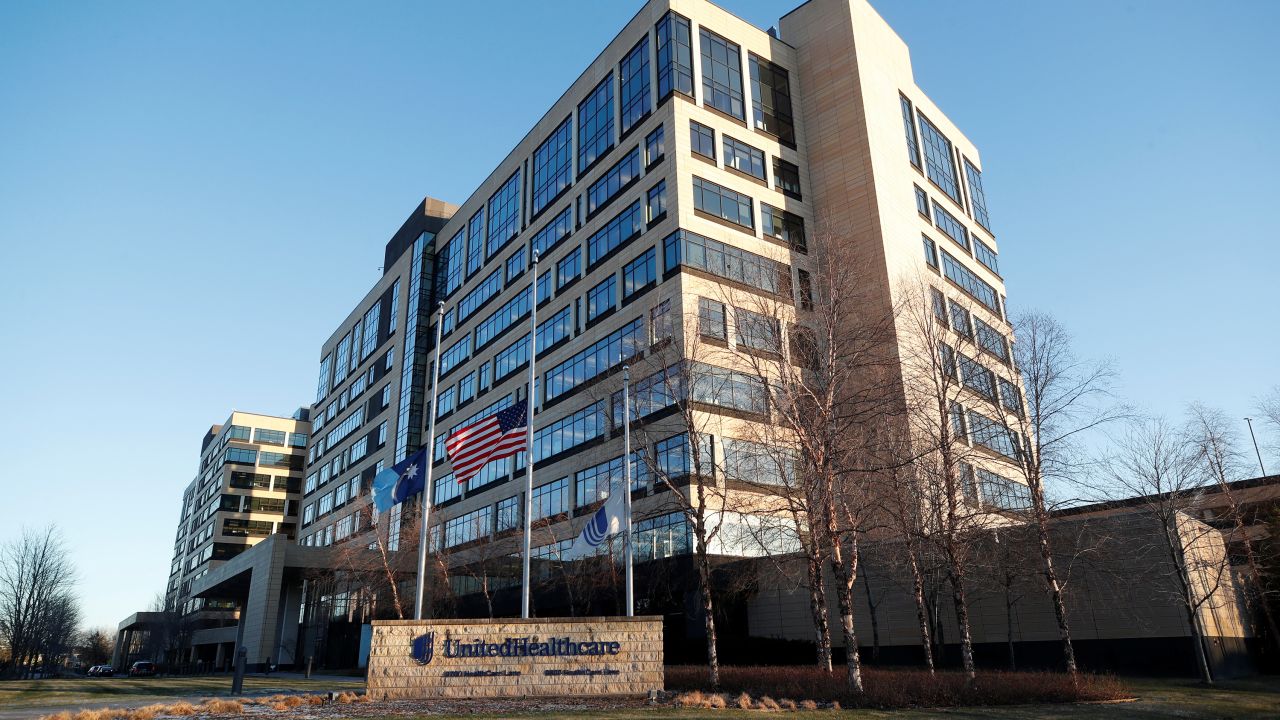 Flags fly at half-staff outside of the office of UnitedHealthcare, the day after the CEO of UnitedHealthcare, Brian Thompson was shot dead, in Minnetonka, Minnesota, U.S., December 5, 2024.