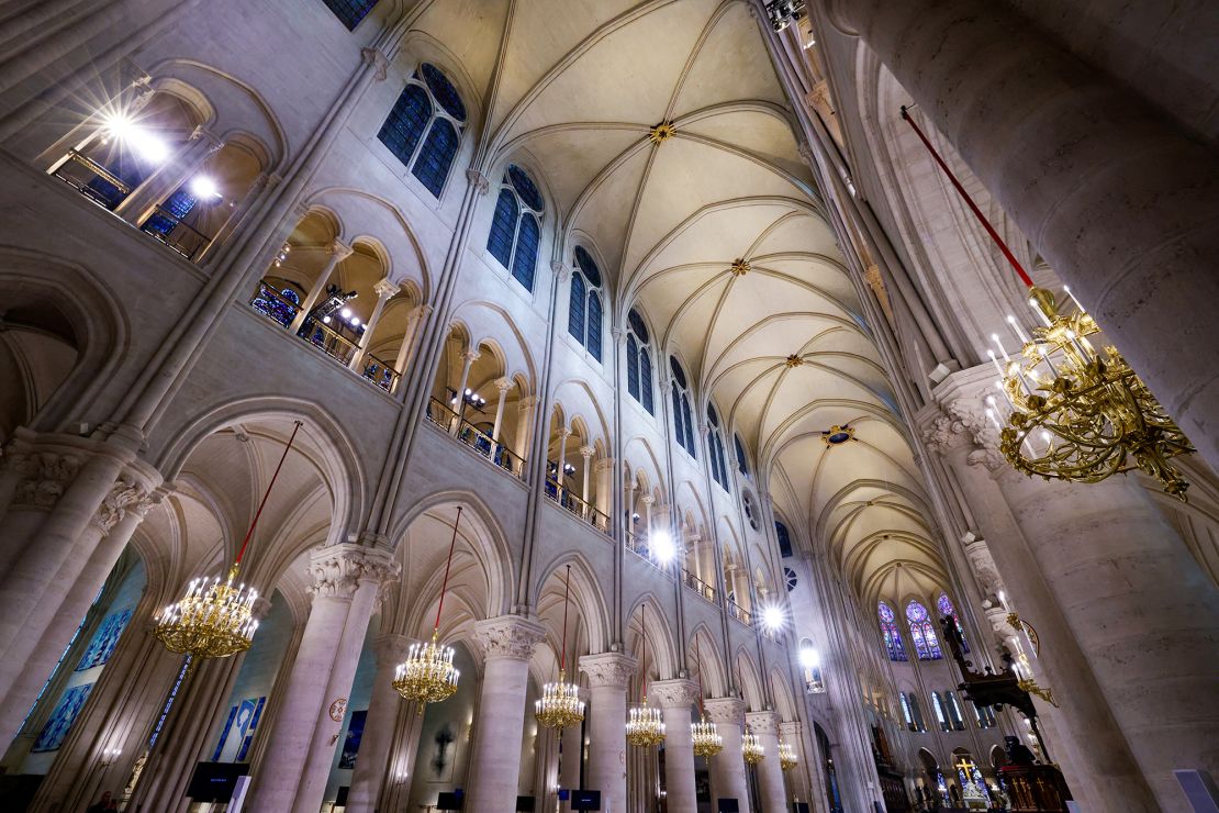 A view of the interior of Notre-Dame de Paris cathedral, ahead of its official reopening ceremony on December 7, 2024.