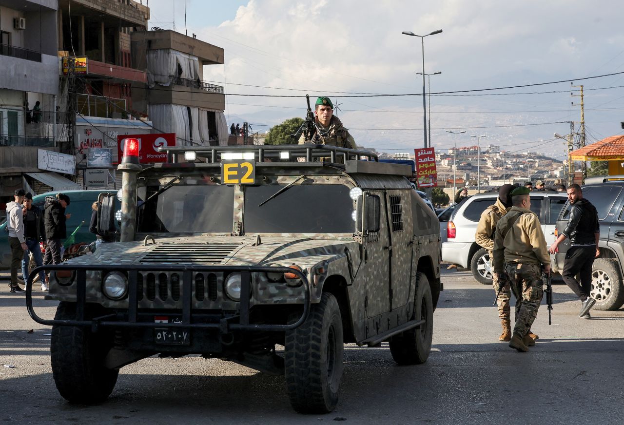 A member of the Lebanese army looks on from a military vehicle at the Masnaa border crossing, Lebanon, on December 8.