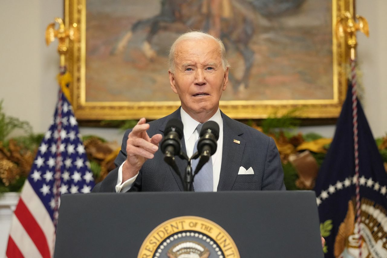 US President Joe Biden speaks about the situation in Syria at the White House in Washington, DC, on December 8.