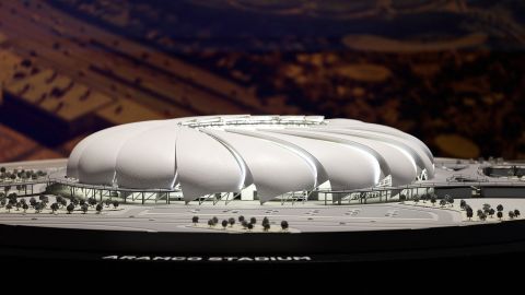 Soccer Football - FIFA expected to confirm Saudi Arabia as 2034 World Cup hosts - Riyadh, Saudi Arabia - December 11, 2024
A model of the proposed Aramco Stadium is seen inside the Saudi Arabia World Cup bid exhibition REUTERS/Hamad I Mohammed
