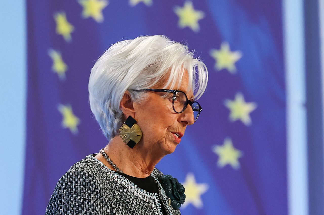 European Central Bank President Christine Lagarde addresses the media following the Governing Council's monetary policy meeting at the ECB headquarters in Frankfurt, Germany, on December 12.