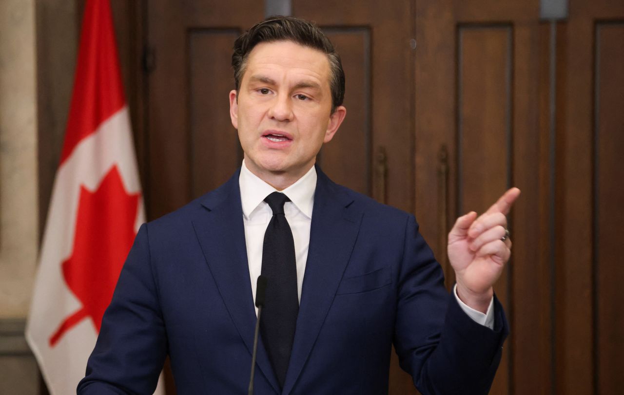 Conservative Party of Canada leader Pierre Poilievre speaks at a press conference after the resignation of Canada's Deputy Prime Minister and Minister of Finance Chrystia Freeland on Parliament Hill in Ottawa, Ontario, Canada, December 16, 2024. REUTERS/Patrick Doyle