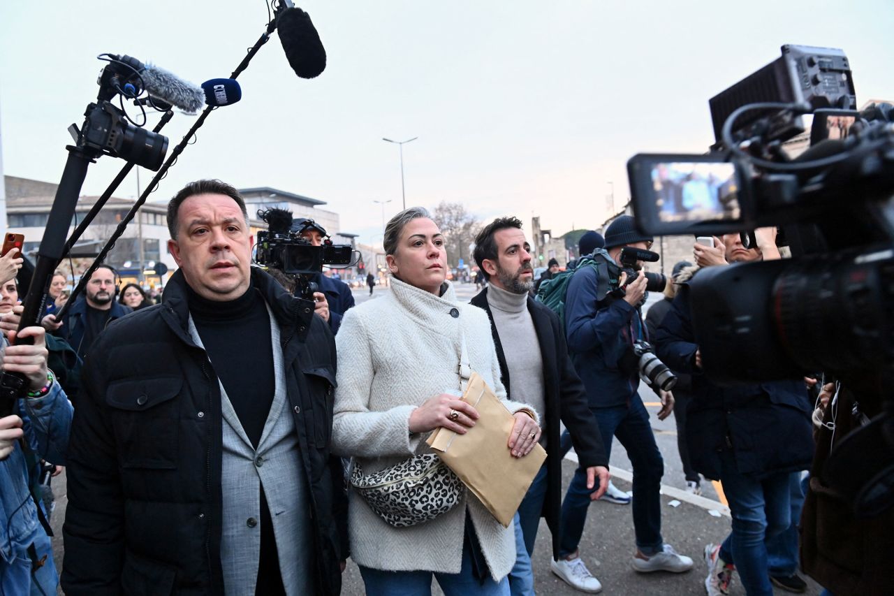 David, Caroline and Florian, the children of Gisèle Pelicot, arrive to attend the verdict in the trial for Dominique Pelicot and 50 co-accused, at the courthouse in Avignon, France, on December 19.