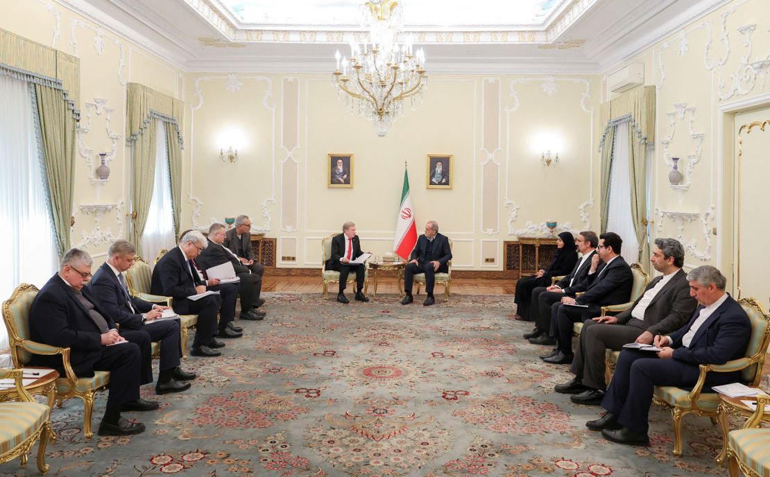 Iran's President Masoud Pezeshkian with Russia's Deputy Prime Minister Vitaly Savelev in Tehran, Iran, in December.