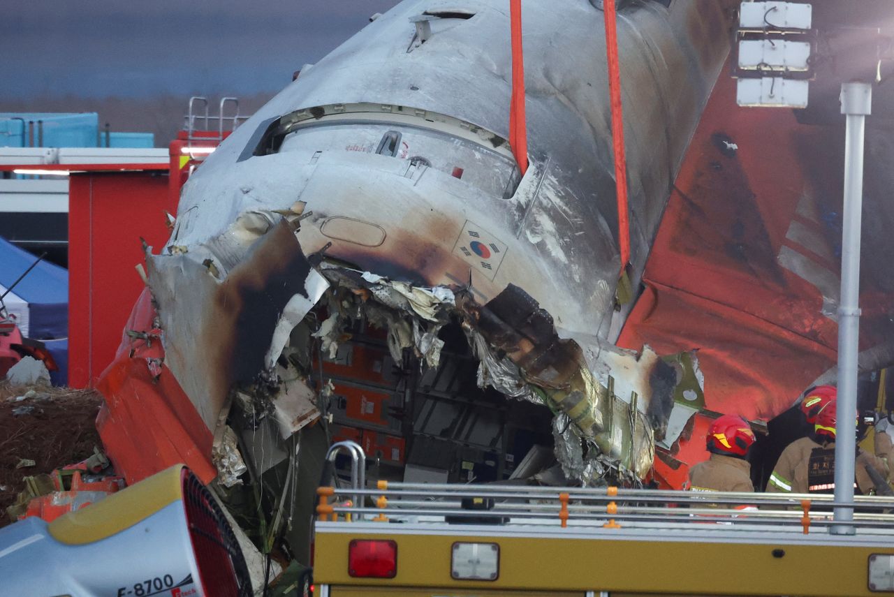 Wreckage of the plane is seen at Muan International Airport in South Korea on December 29.