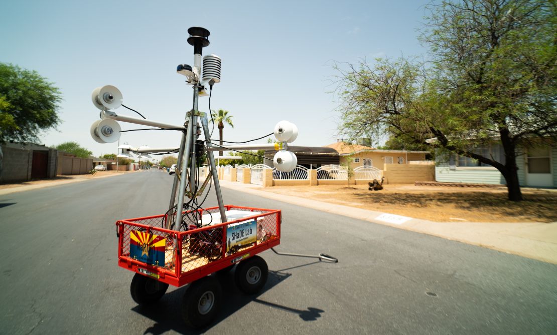 Vanos conducts field experiments in Arizona with the “MaRTy” cart – a custom meteorological device measuring several heat variables, created by ASU’s "SHaDE Lab." Her goal is to make communities cooler by altering buildings, landscaping and even road materials to reflect solar radiation and heat back to space