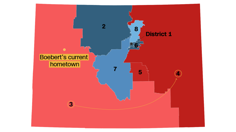Как новият район на конгресмен Лорън Бьоберт се изравнява с нейния стар, в 4 диаграми