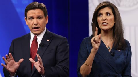 DeSantis and Haley during back-to-back CNN town halls on January 4, 2024.
