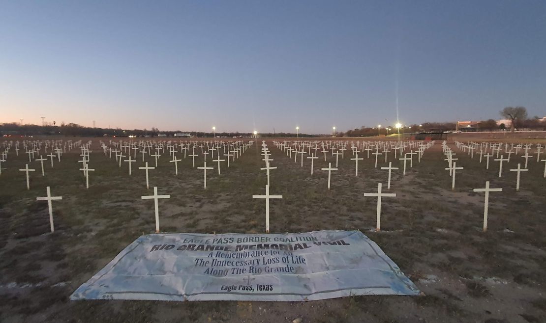 These crosses were planted last year in Shelby Park in Eagle Pass, Texas, as a memorial to hundreds of migrants believed to have died along the US-Mexico border.