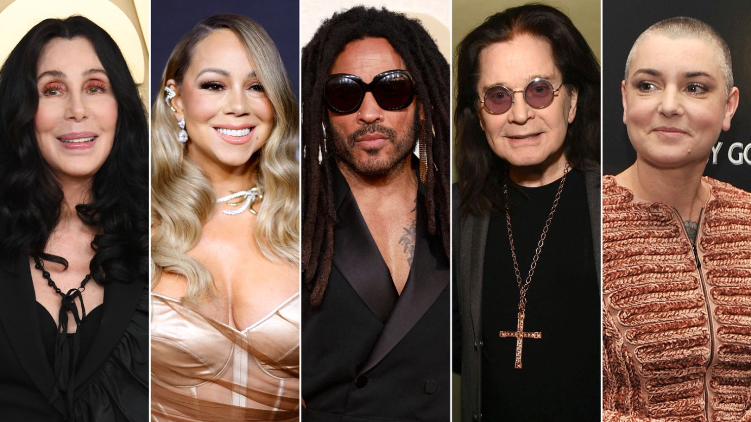 From left, Cher, Mariah Carey, Lenny Kravitz, Ozzy Osbourne, Sinéad O'Connor.