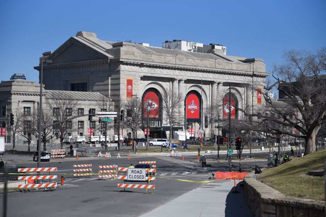 Cleanup is underway at Union Station in Kansas City, Missouri, on February 15.