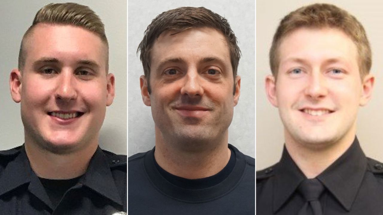 From left, Burnsville Police Officer Paul Elmstrand, firefighter/paramedic Adam Finseth and Officer Matthew Ruge. All three were killed while responding to a domestic incident in Burnsville, Minnesota, Sunday.