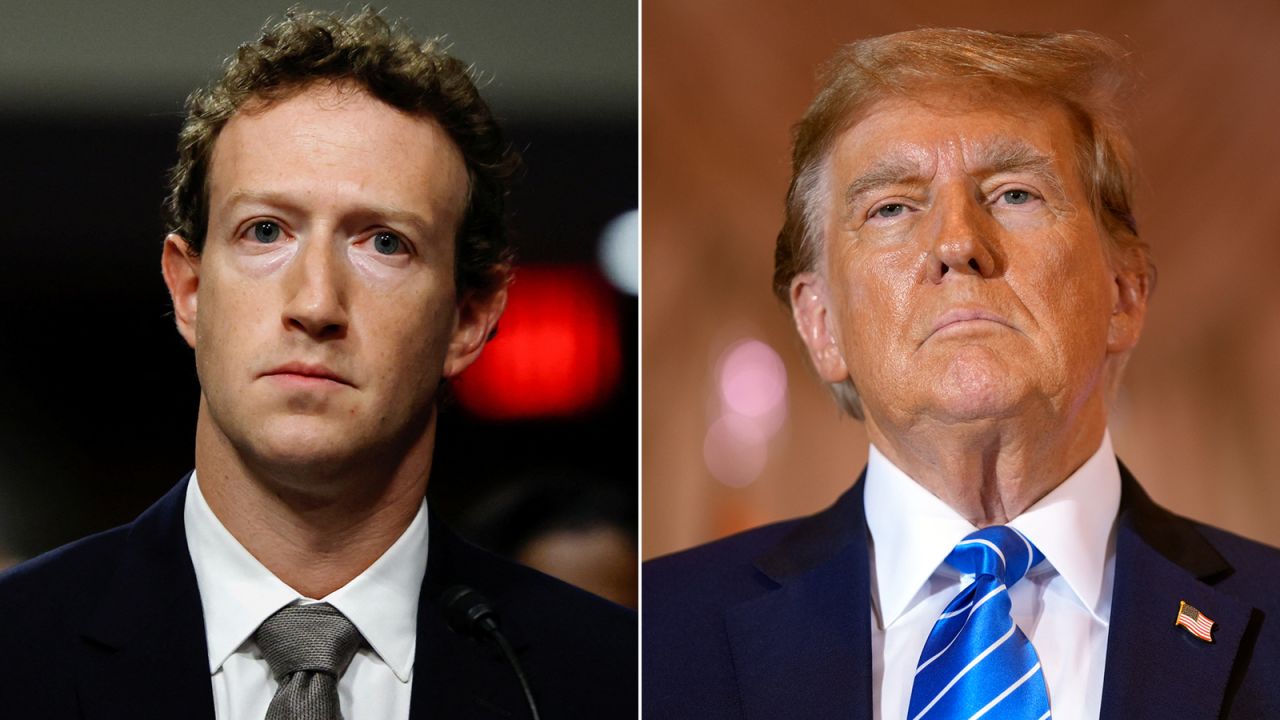 Left: Meta's CEO Mark Zuckerberg; right: Republican presidential candidate and former President Donald Trump.