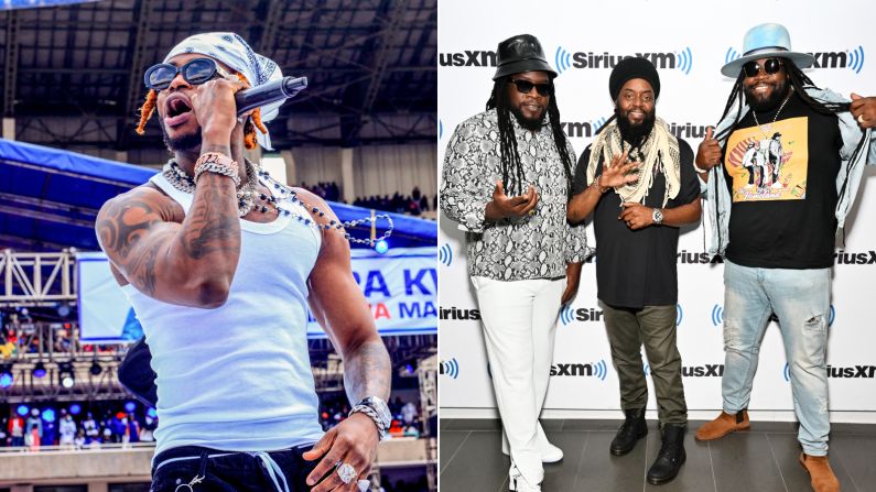 <strong>"Hallelujah"- Diamond Platnumz & Morgan Heritage</strong><br />Tanzanian artist Diamond Platnumz (left) and Jamaican reggae band Morgan Heritage (right) released “Hallelujah” in 2017. The song merges Diamond Platnumz's bongo flava style with Morgan Heritage's Reggae roots, resulting in a vibrant fusion of African and Caribbean sounds. With uplifting lyrics and infectious rhythms, “Hallelujah” became a hit in East Africa and beyond, showcasing the artists' ability to bridge cultures through music.