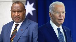 (Left) Papua New Guinea's Prime Minister James Marape speaks during a press conference with Australia's Prime Minister Anthony Albanese at Parliament House in Canberra on December 7, 2023. Australia signed a security deal with Papua New Guinea on December 7, bolstering ties to a key Pacific neighbour that has been courted persistently by China.<br />(Right) President Joe Biden speaks during a campaign stop at Hillsborough Community College’s Dale Mabry campus on April 23, 2024, in Tampa, Florida. During the event, President Biden spoke about the issue of abortion rights.