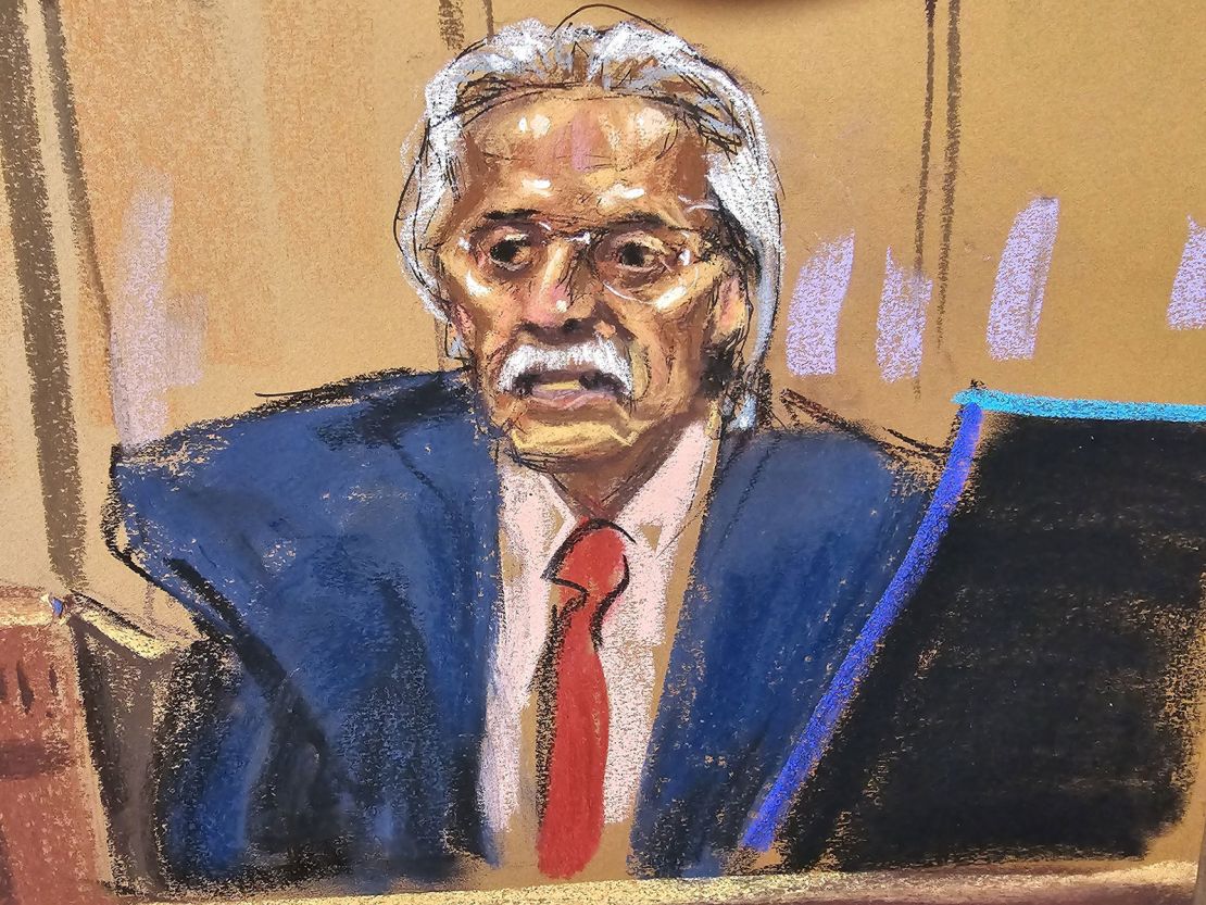 A court sketch of David Pecker testifying.