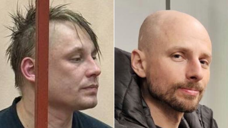 Journalists Konstantin Gabov, left, and Sergey Karelin, right, were arrested in Russia over the weekend.