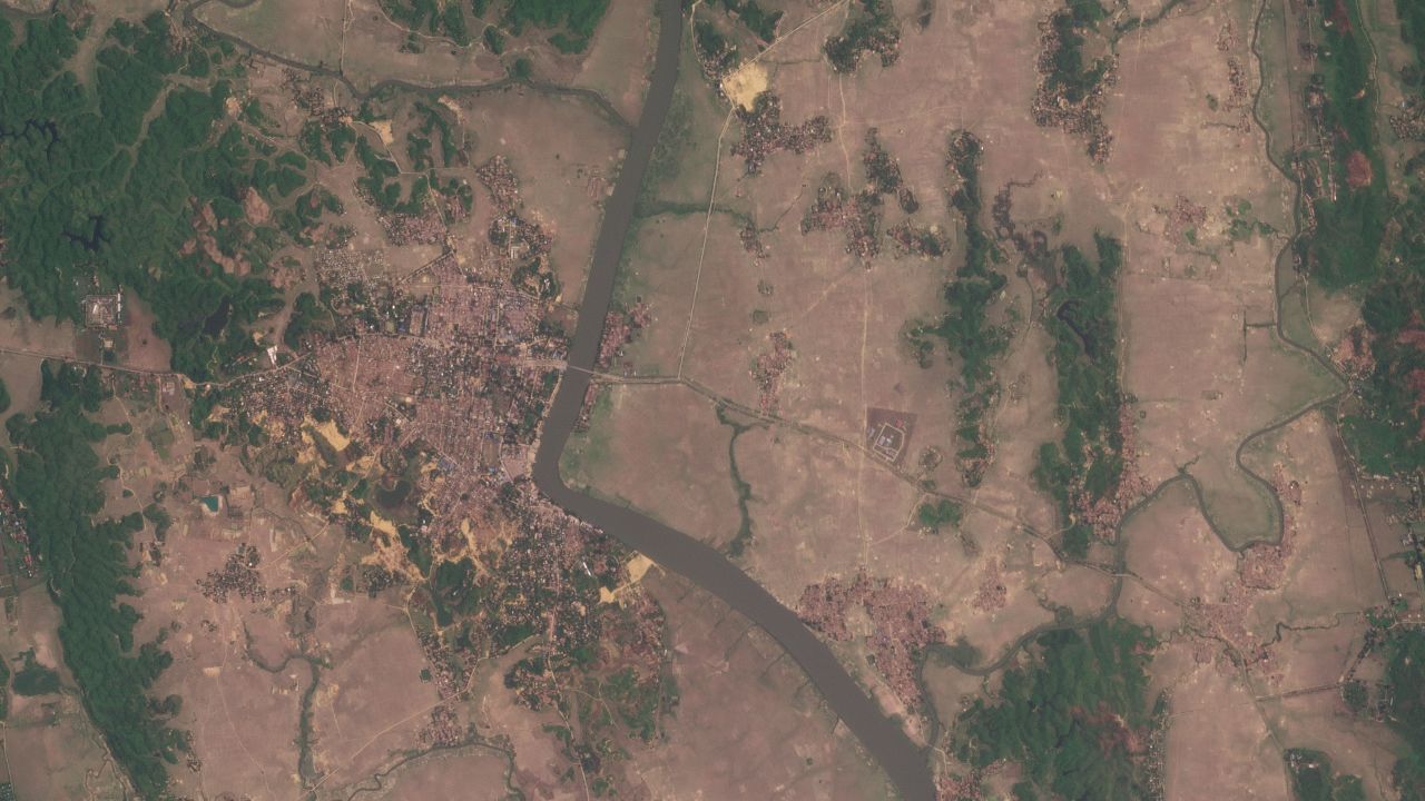 Satellite imagery provided by Planet Labs, PBC,  taken on  May 20, shows thermal scarring across Buthidaung, Myanmar.