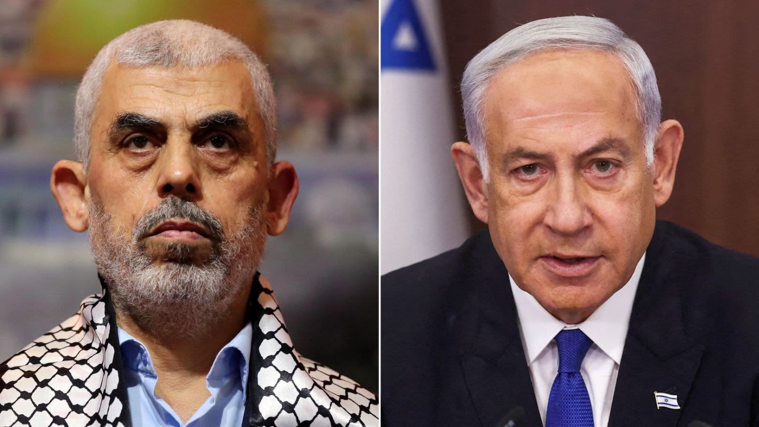 Hamas leader Yahya Sinwar and Israeli Prime Minister Benjamin Netanyahu.