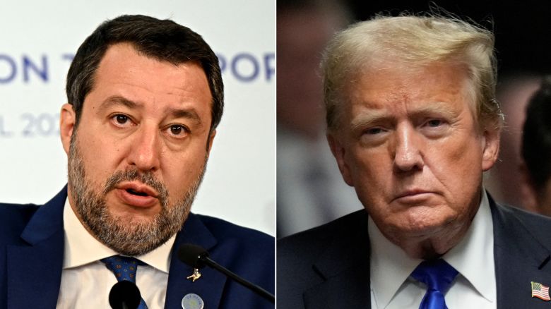 Italy's Deputy Prime Minister and Minister of Infrastructure Matteo Salvini and Former US President Donald Trump
