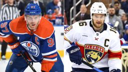 Connor McDavid (left) of the Edmonton Oilers and Aleksander Barkov (right) of the Florida Panthers could be two starring figures in the 2024 NHL Stanley Cup Final.