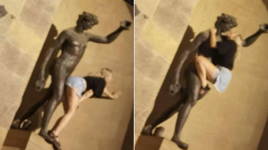 A young woman who was filmed kissing, humping, and grinding against a statue of Bacchus, the God of wine and sensuality, in Florence.