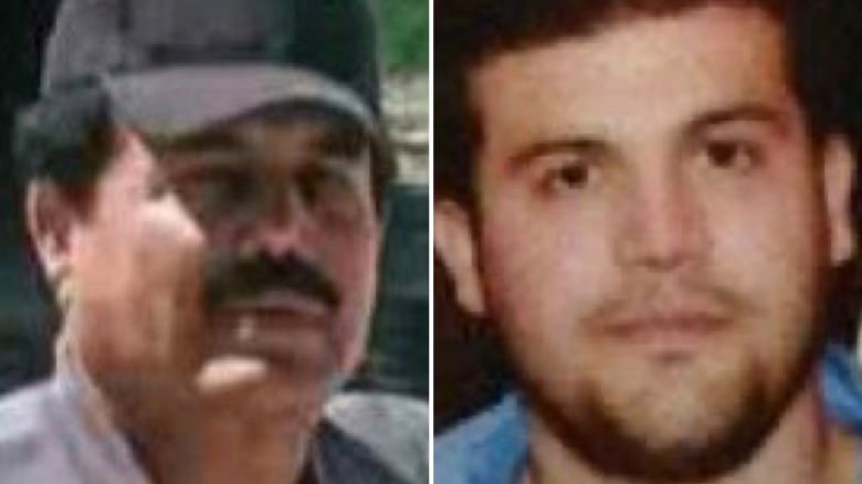 Ismael “El Mayo” Zambada, a historic leader of Mexico’s Sinaloa cartel, left, and Joaquín Guzmán López, a son of another infamous cartel leader, after they were arrested by U.S. authorities in Texas, the U.S. Justice Department said Thursday, July 25, 2024. (U.S. Department of State via AP)