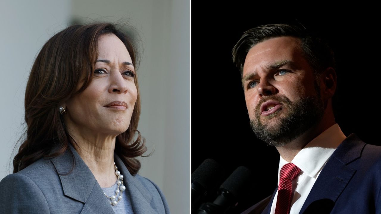 From left, U.S. Vice President Kamala Harris and Republican vice presidential candidate Sen. JD Vance.