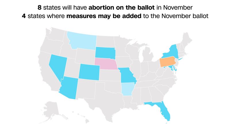 These are the states where abortion rights will – or could – be on the ballot in November