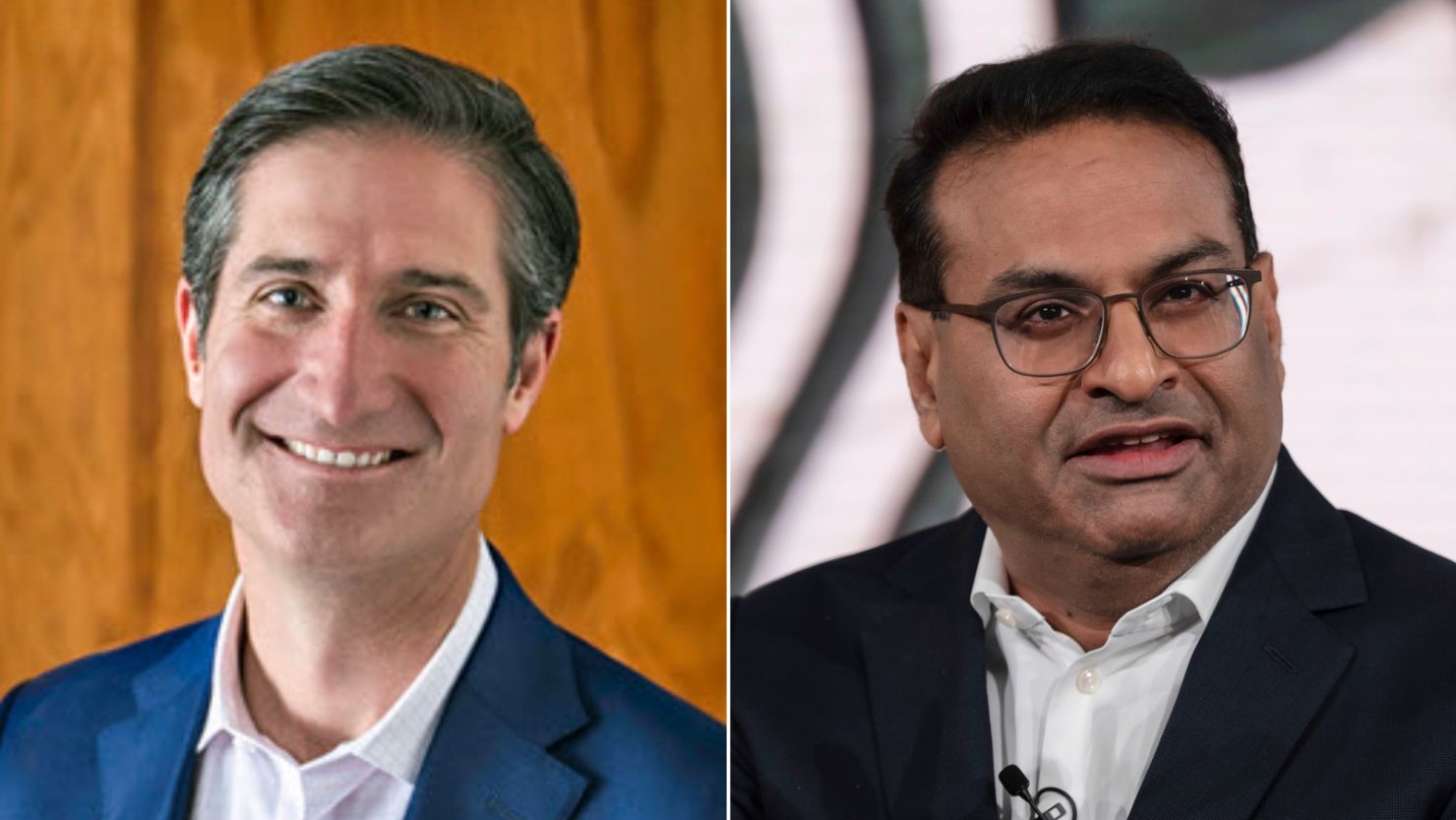 Chipotle CEO Brian Niccol (left) will be Starbucks' new chairman and CEO next month. The coffee chain's current CEO, Laxman Narasimhan (right), is stepping down immediately.