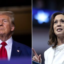 Left: Former U.S. President and current Republican Presidential nominee Donald Trump speaks about the economy, inflation, and manufacturing during a campaign event at Alro Steel on August 29 in Potterville, Michigan. Right: Democratic presidential nominee, U.S. Vice President Kamala Harris speaks at a campaign rally at the Enmarket Arena on August 29 in Savannah, Georgia.