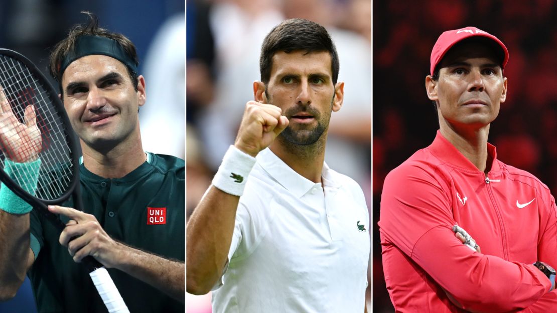 Roger Federer (left), Novak Djokovic (center) and Rafael Nadal (right) dominated men's tennis.