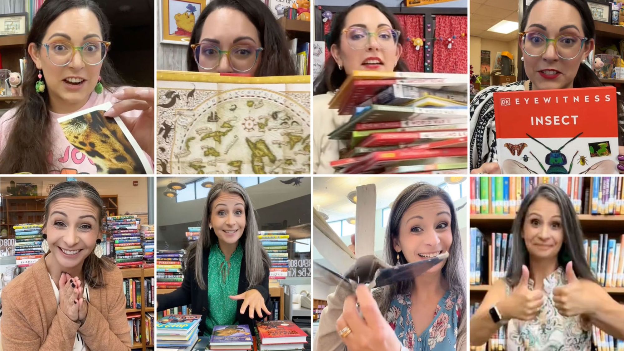 Heather Grace, top row, and Jen Miller have gone viral for their content from their libraries.