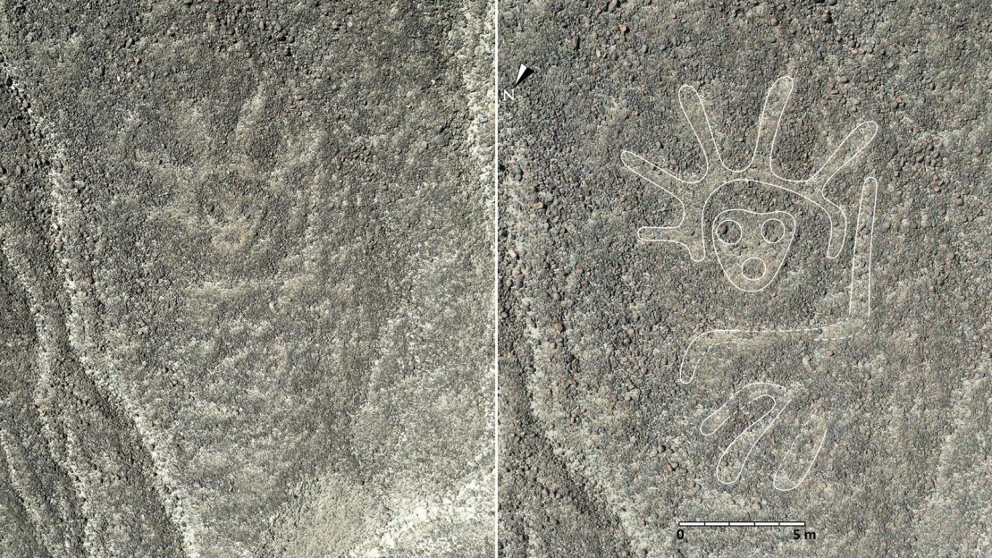 A geoglyph of a humanoid with a headdress is one of the newly discovered symbols.