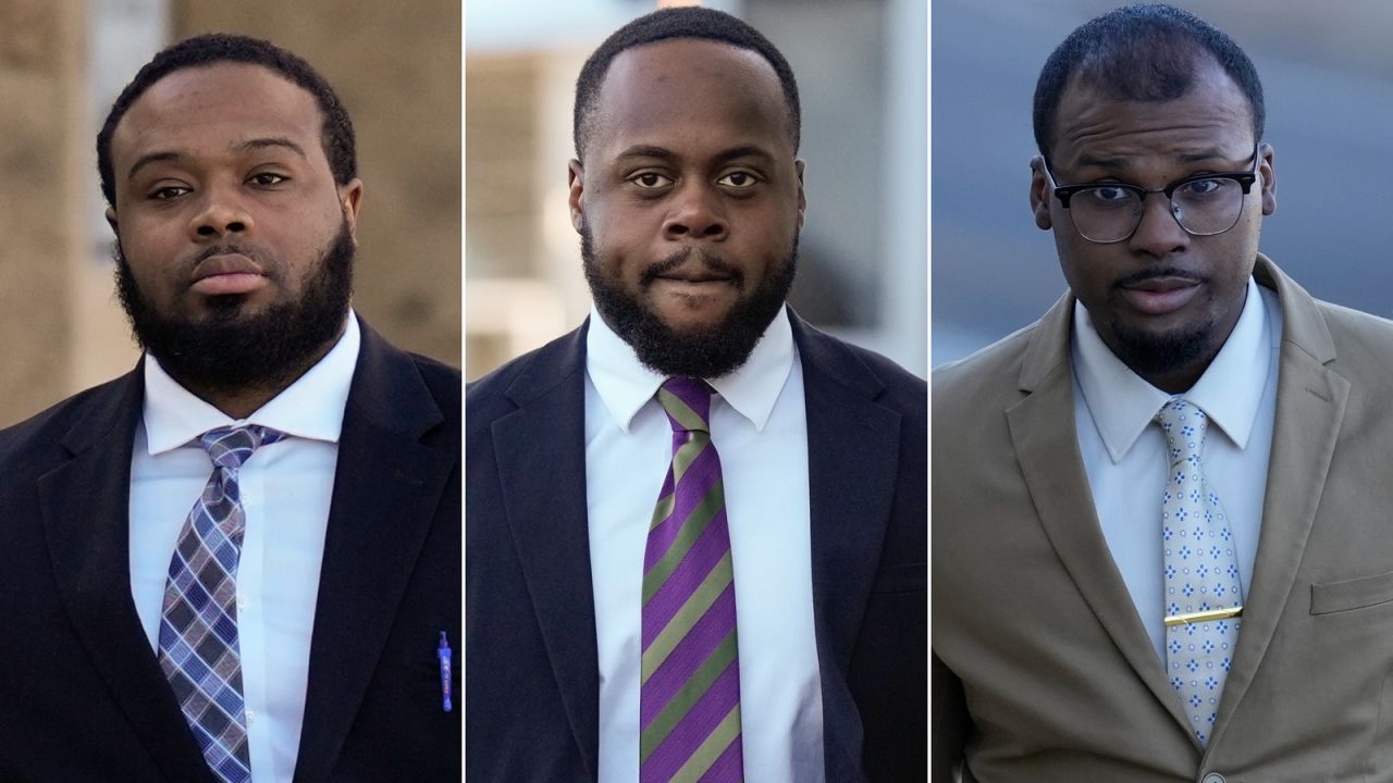 Demetrius Haley, Tadarrius Bean and Justin Smith are seen outside of the federal courthouse in Memphis, Tennessee.