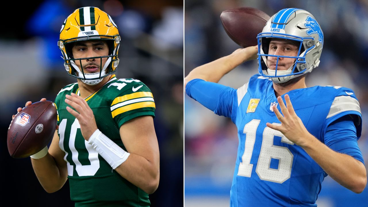 Jordan Love (left) and Jared Goff (right) will clash when the Green Bay Packers and Detroit Lions play on Thursday.