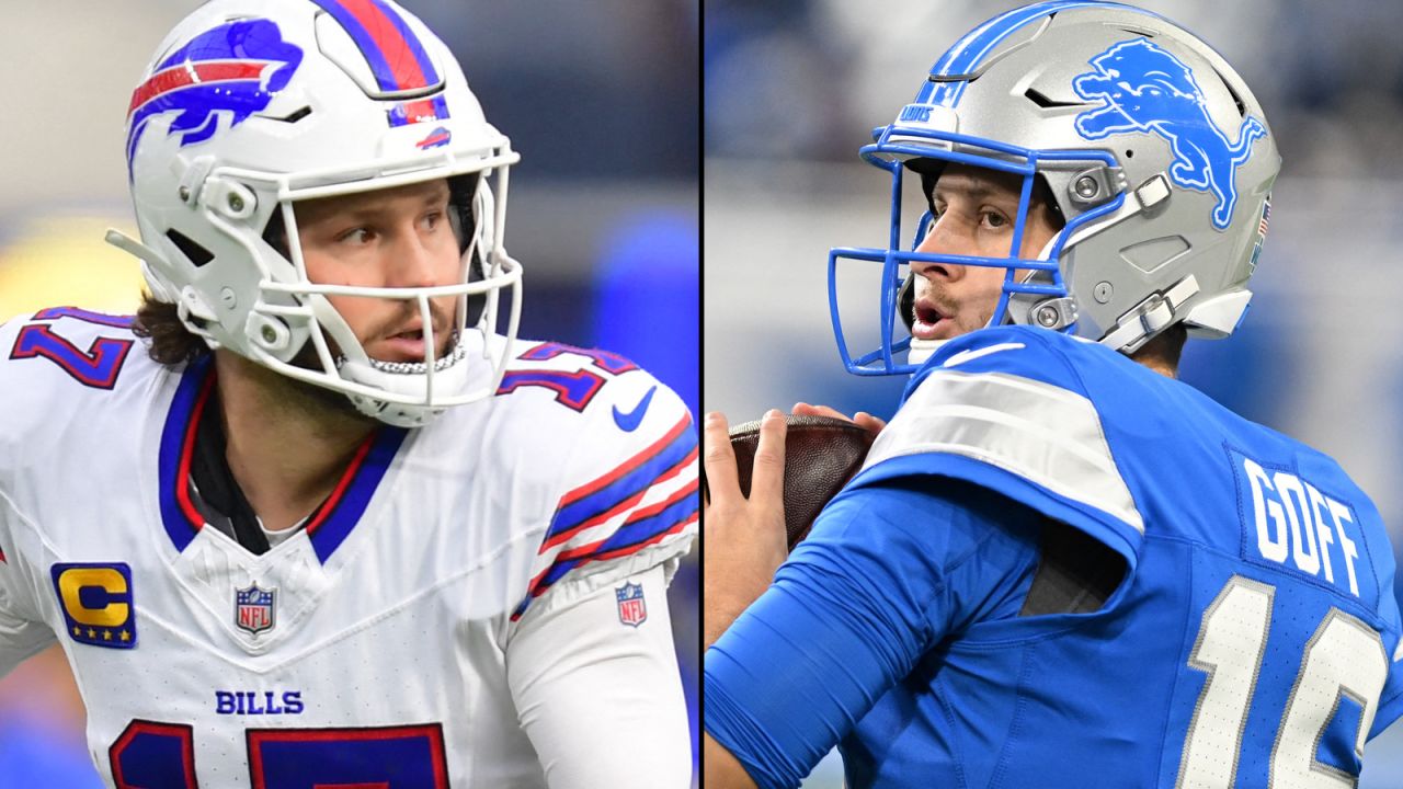 Buffalo Bills quarterback Josh Allen, left, and Detroit Lions quarterback Jared Goff.