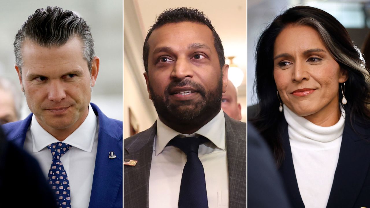 From left: Pete Hegseth, Kash Patel, Tulsi Gabbard during their respective visits to Capitol Hill.