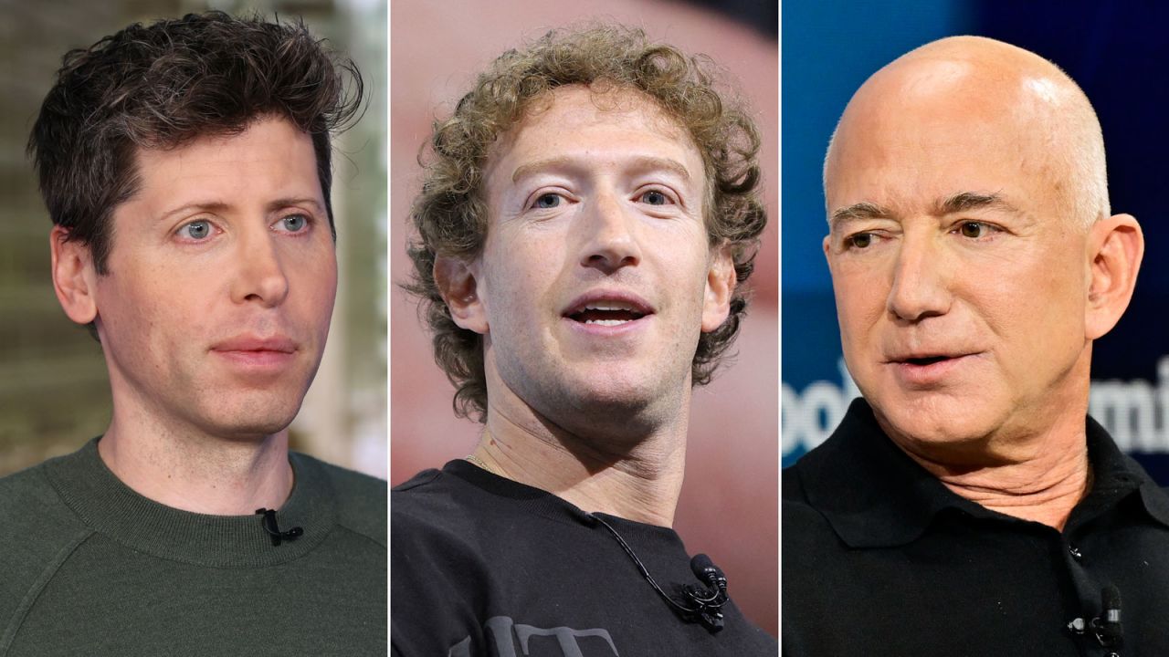 From left: Sam Altman, Mark Zuckerberg and Jeff Bezos