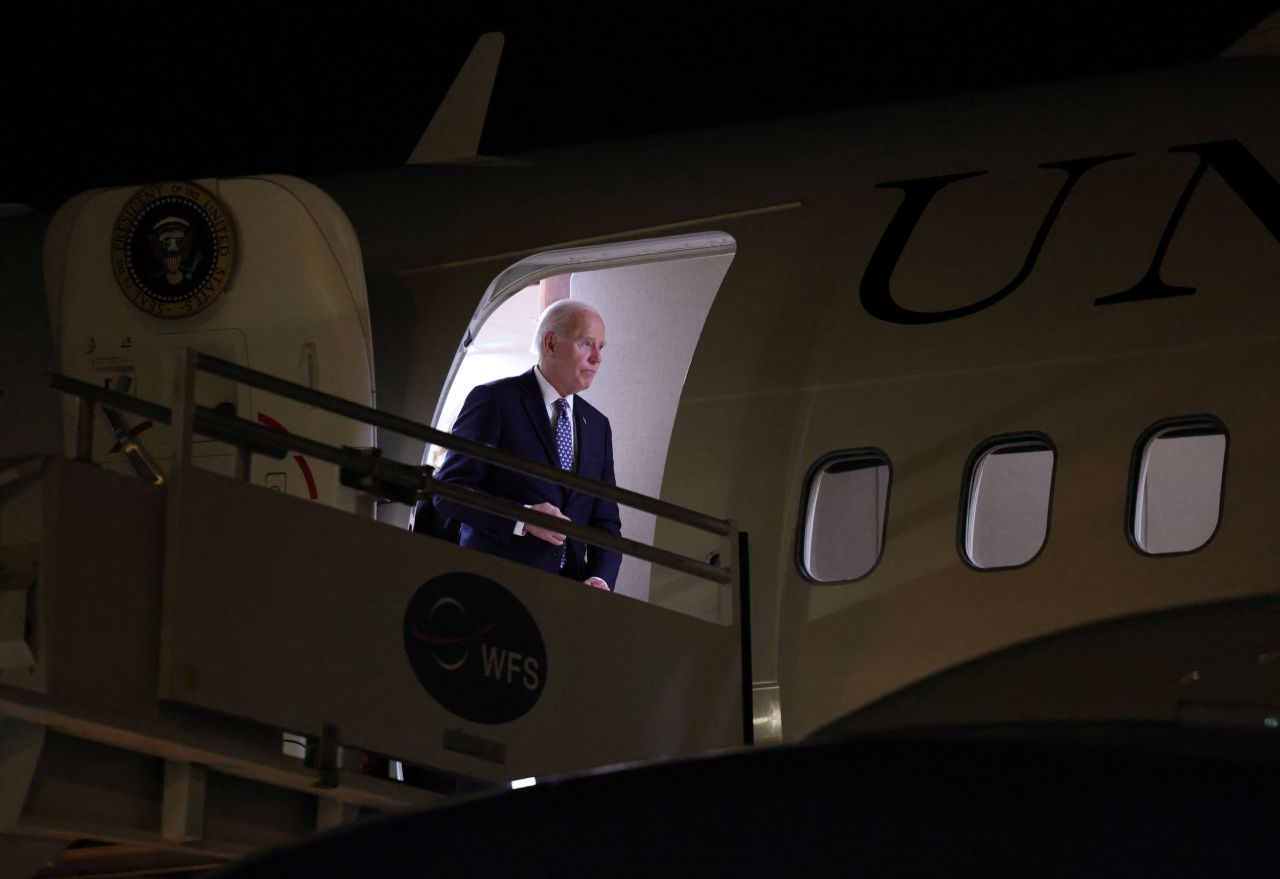 US President Joe Biden steps from Air Force One as he arrives in Los Angeles, on January 6.