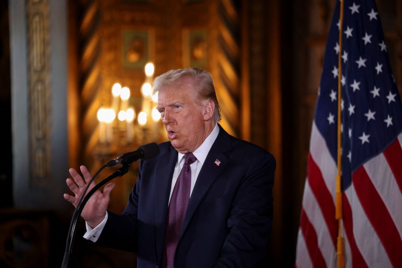 Donald Trump makes remarks at Mar-a-Lago on Tuesday.