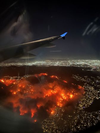 The Palisades Fire is seen from a plane.