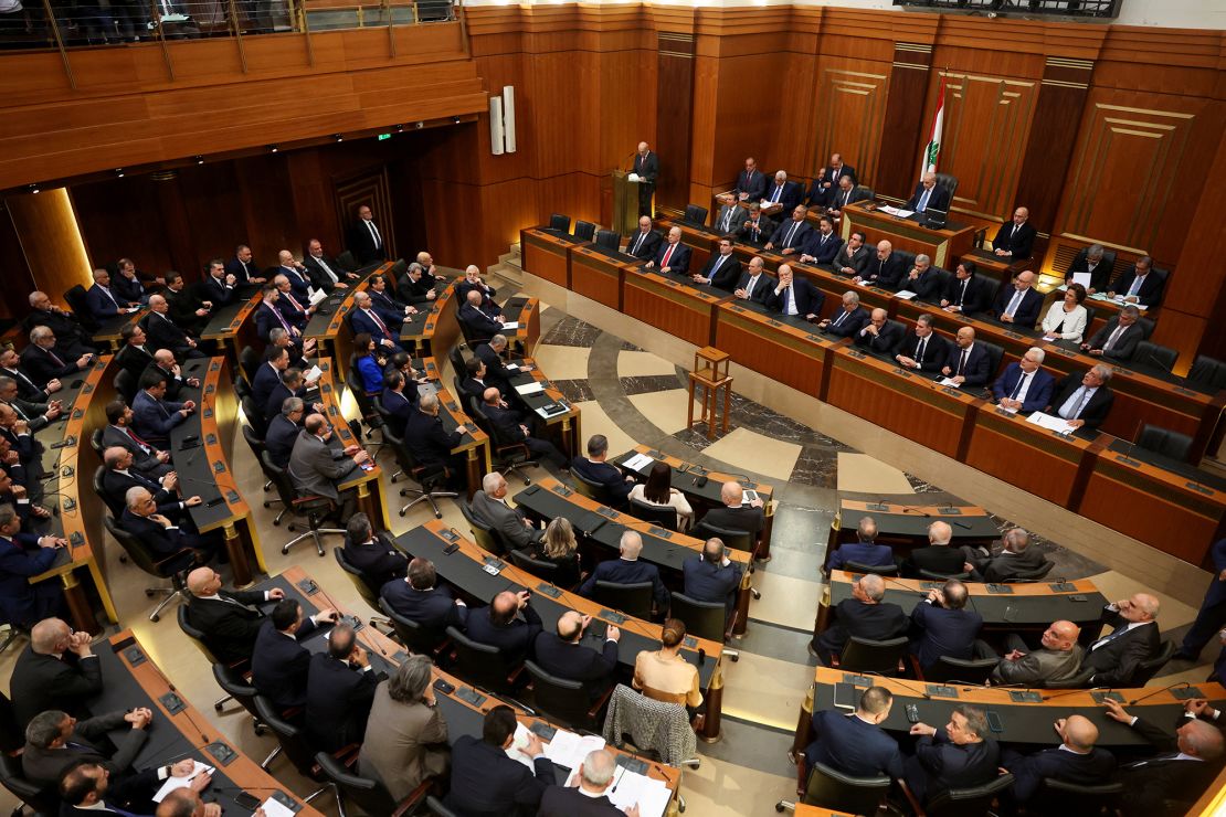 Lebanese lawmakers in the country's parliament on January 9, the day they voted in Joseph Aoun as president.